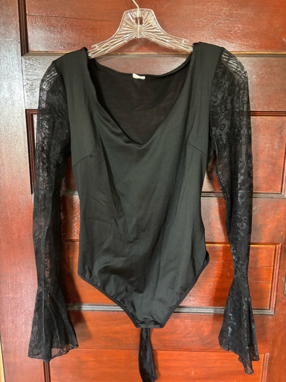 Black Lace-Sleeve Women’s Bodysuit
